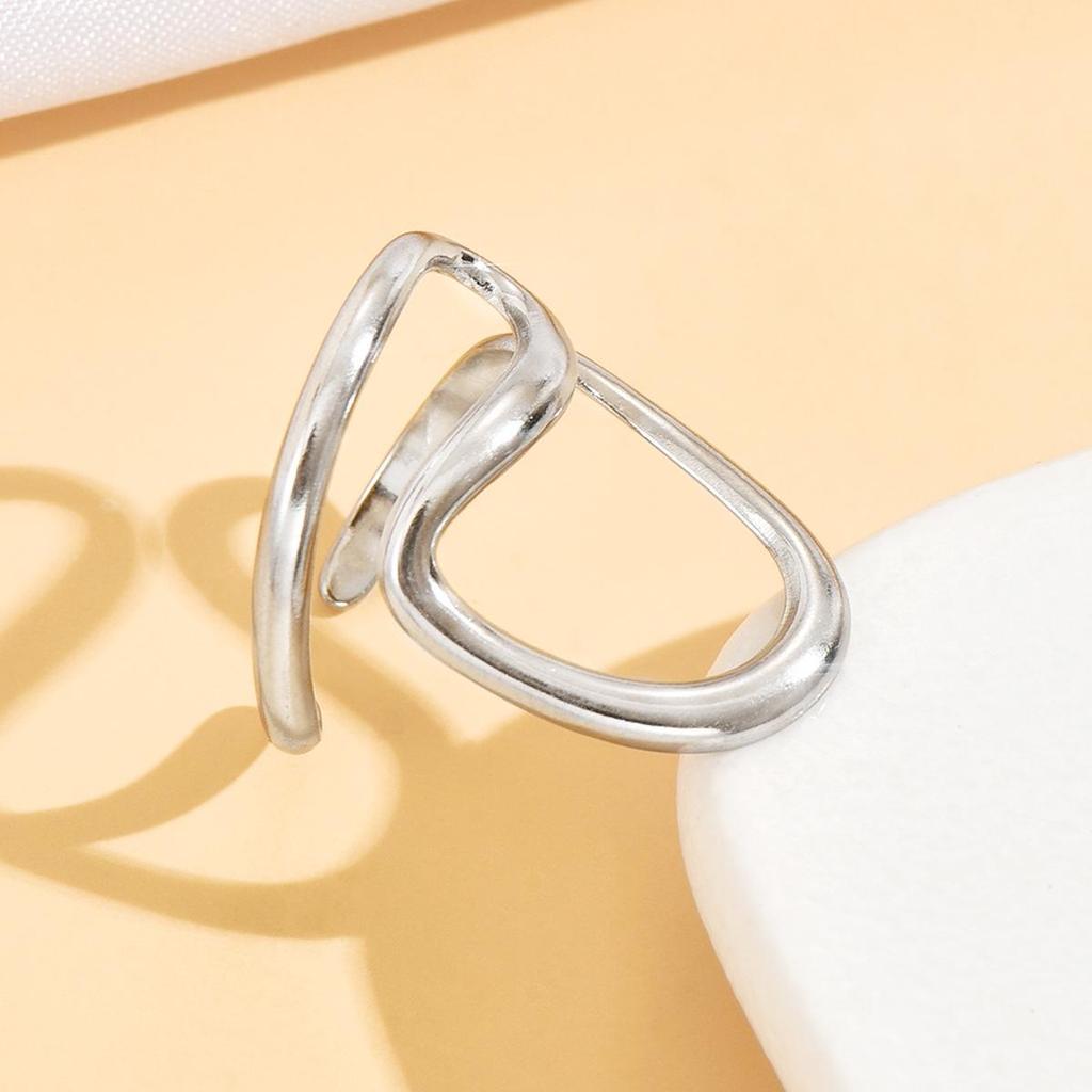 Stainless Steel Geometric Chic Women's Ring with Streamlined Design