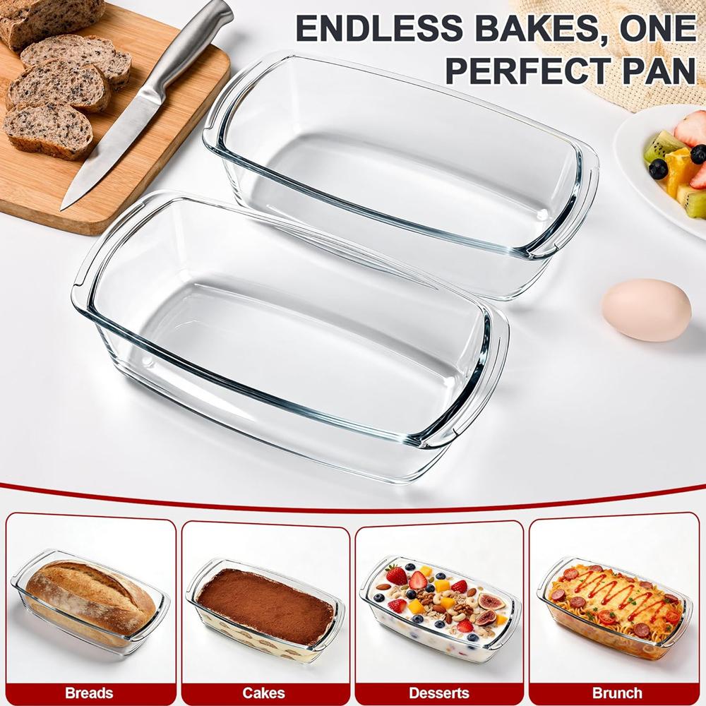 1800ML Glass Loaf Pan with Lids Meatloaf Pan Airtight Lids Grip Handle Easy Carry, Microwave and Oven Safe Loaf Pans for Baking