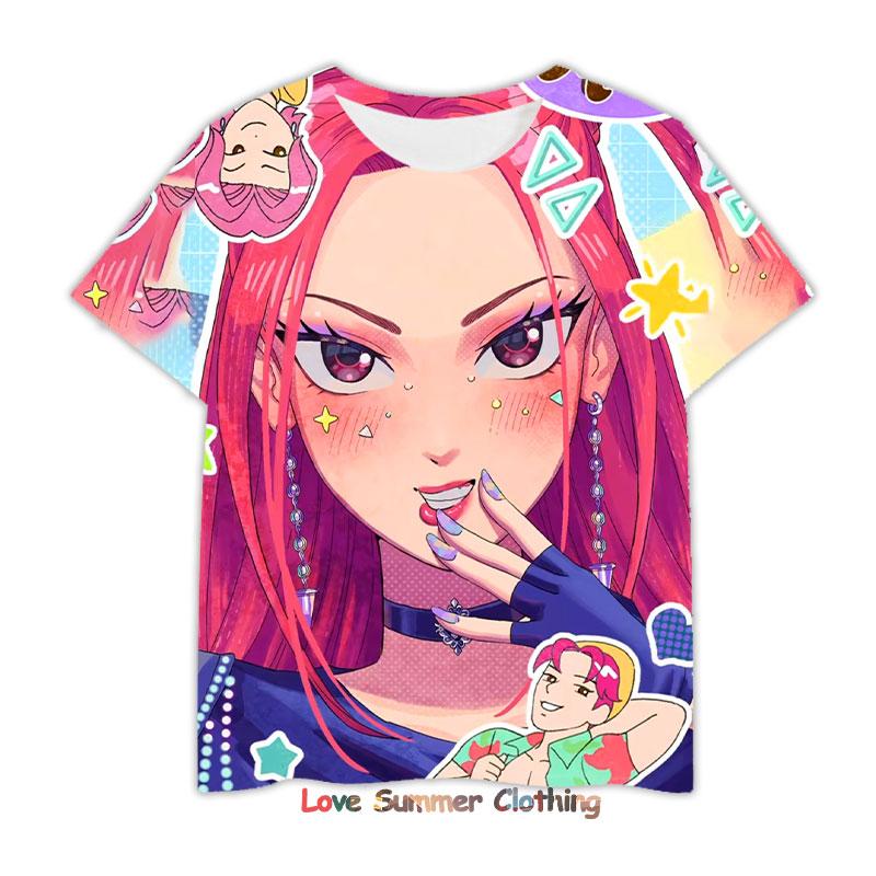 

Футболка K-pop Охотники на демонов 3D для девочек и мальчиков с коротким рукавом 4-14 лет Аниме Детская одежда Huntrix Тигр Харадзюку Топы Футболка Подарки children-160