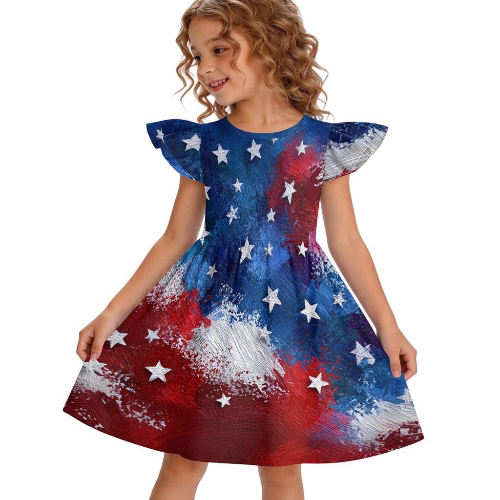 Girls' Summer Princess Dress - A-Line Casual Print Dress