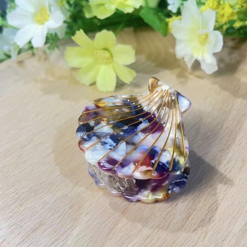 1 Pcs Vintage Style Women Plate Hair Clips Shell Shape Simple Multi-color Acetate Grab Clips