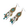 1 Pair Women Girls Oval Leaves Alloy Hook Ear Studs Tassels Beads Long Earrings