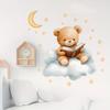 Cute Cartoon Teddy Bear with Clouds Stars Moon Wall Stickers, Self-Adhesive Decor for Kids Room Bedroom Decoration