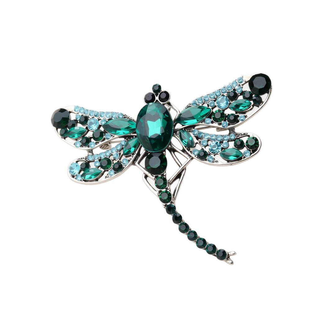 Rhinestone Gemstone Dragonfly Brooch for Women Silk Scarf Pin Insect Design Crystal Embellished Jewelry Accessory for Clothing and Bags