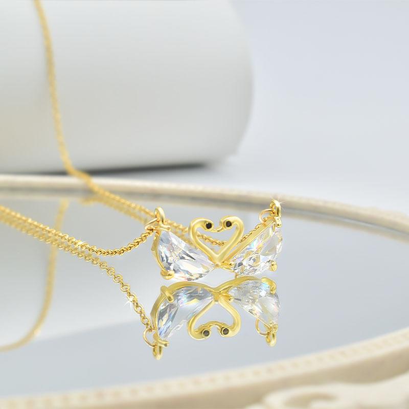 Summer Zircon Double Swan Necklace Female Star Street Shot High-End Beautiful Pendant