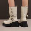 Metal Chain Belt Buckle Medium Tube Fashion Boots Thick-Soled Muffin Casual Boots Martin Boots 40-45