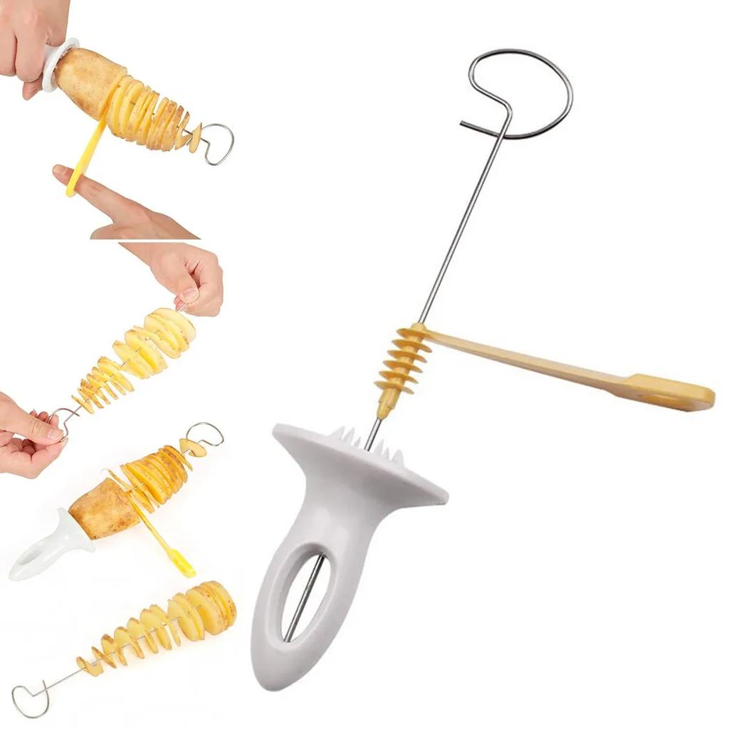 1 Set Of Potato Slicer Stainless Steel And Plastic Twisted Potato Slice Cutter Spiral DIY Manual Creative Kitchen Gadgets