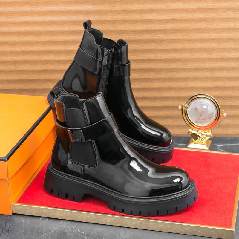 Fashion Fashion Leather Men Shoes Thick Bottom Dress Footwear Men Winter Boots Non-Slip All-match Casual Business Mens Formal Ankle Boot