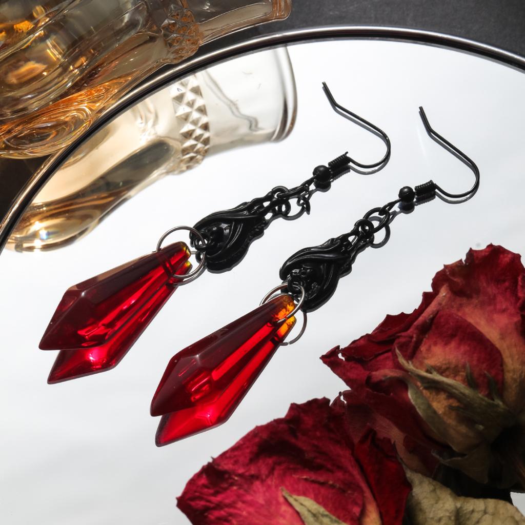 BLINGBAY Women's Pendant Earrings Retro Dark Gothic Style Red Teardrop Pendant Female Exaggerated Earrings Girl Party Birthday Jewelry Gift