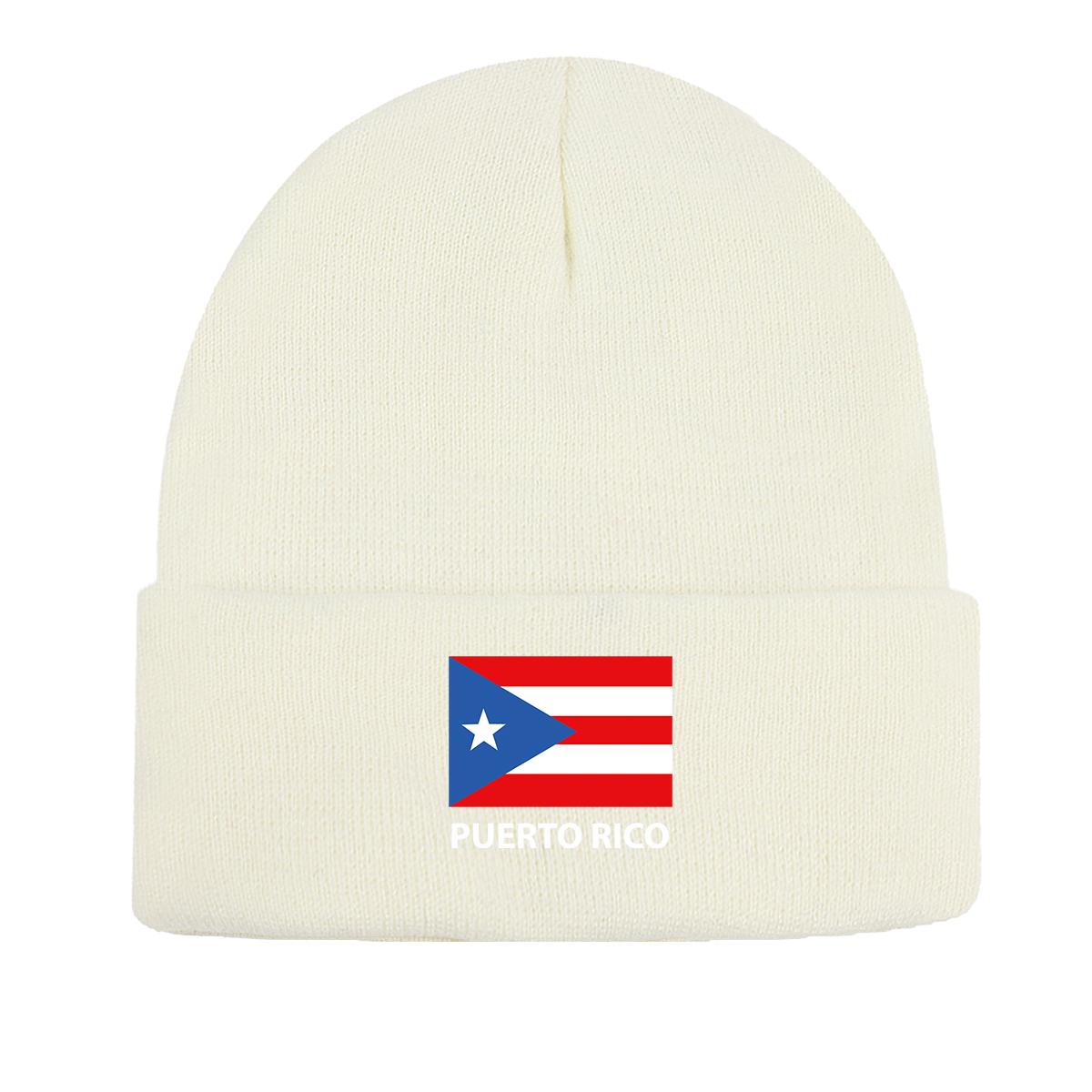 

Puerto Rico Flag Warm Knit Cap Beanie, Patriotic Skullies Beanies Windproof Thermal Simple Headwear Knitted Cap Beanie as the picture белый