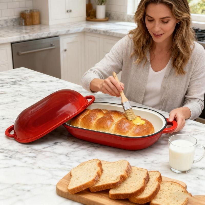 Runde Gusseisen-Brotpfanne mit Deckel zum Sauerteigbacken, langsamen Braten, emailliertem Dutch Oven zum Backen