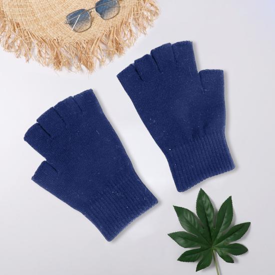 1 Pair Black Half Finger Gloves Women Men Woolen Yarn Knitting Gloves Solid Color Elastic Warm Riding Sport Workout Mittens