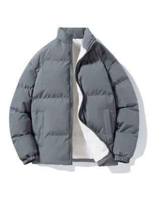 Plus Size Men's Thickened Cotton Jacket for Autumn/Winter - Warm Stand Collar Outerwear for Cold Protection.