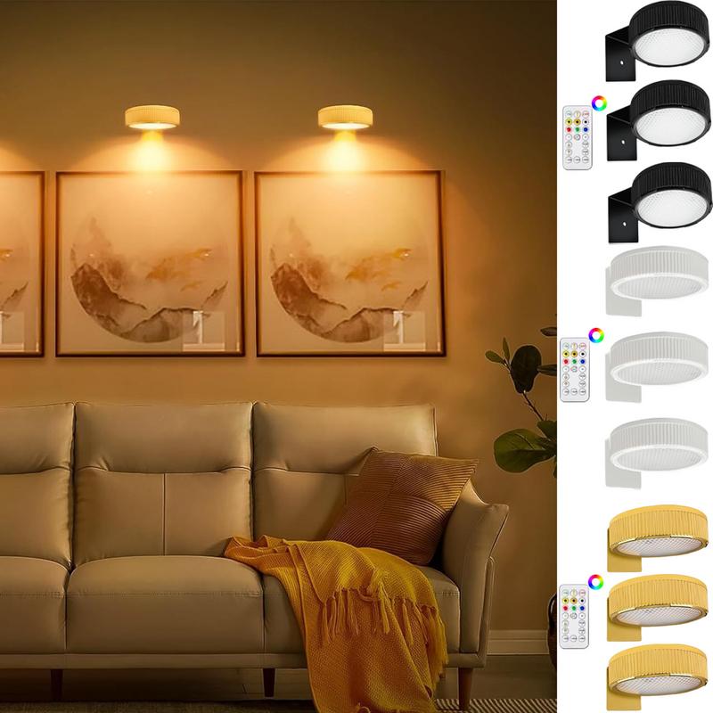 3Pcs Battery Operated Picture Light, Magnetic Led Painting Light with Remote Dimmable Adjustable color temperature