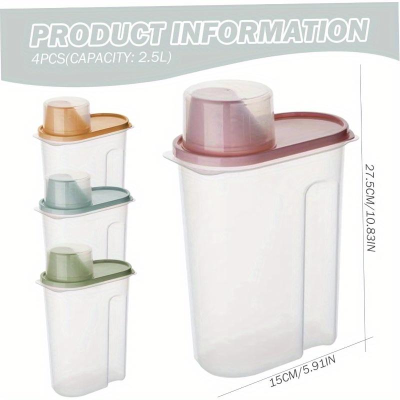4pcs Airtight Cereal Storage Containers with Lids-Leak-Proof Plastic Food Canisters, Reusable Organizers with Measuring Cup