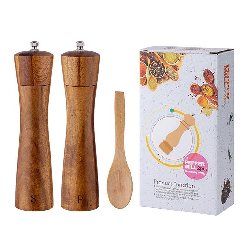 

Деревянная мельница для перца Кухонная ручная мельница для перца Перца Морской соли Набор бутылок для измельчения, Банка для приправ, Керамический стержень, Подарок на день рождения