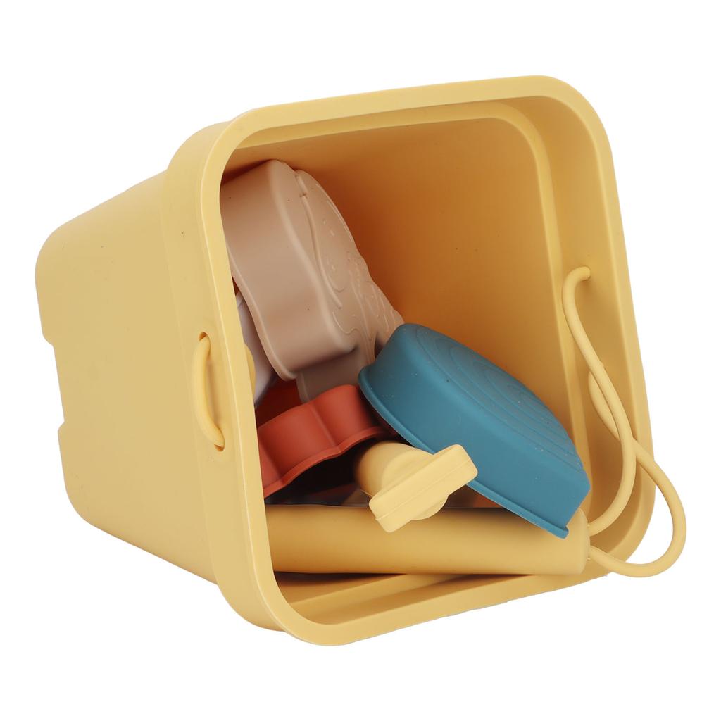 Travel Friendly Silicone Beach Toys Set with Bucket Shovel 4 Sand Moulds Sand Toys for Toddlers Kids