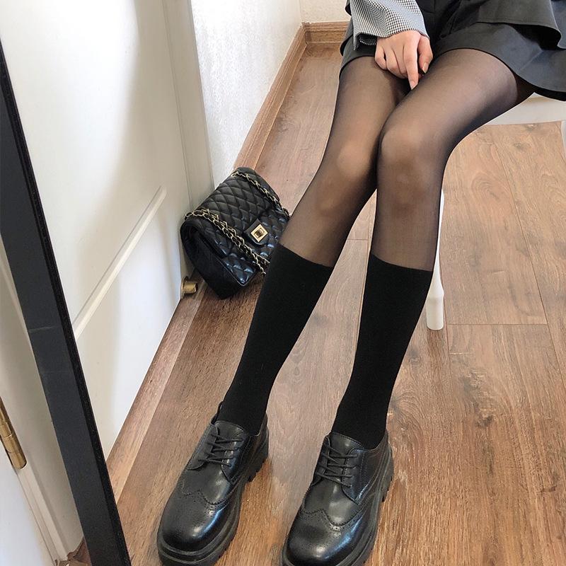 Splicing Stockings Black Bare-Leg Artifact Female Autumn Spring And Summer Thin Sexy Jumpsuits Fake High Tube Over The Knee Thin Fishing Net Socks