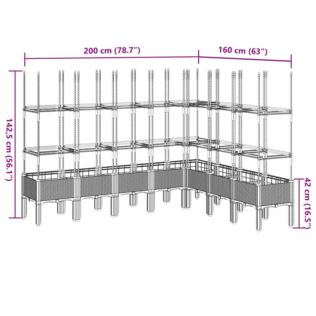 Planter with Trellis Light Grey 200 x 160 x 142.5 cm PP