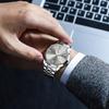 OLEVS Wristwatch Mens Waterproof Analog Quartz Silver Watch Gray Dial Roman Numerals Date Day Stainless Steel Band