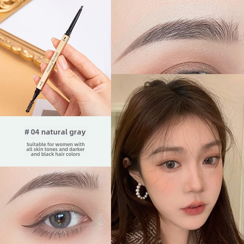 Gold Double-Headed Triangular Eyebrow Pencil: Ultra-Fine, 3D Sketch, Waterproof & Smudge-Proof.