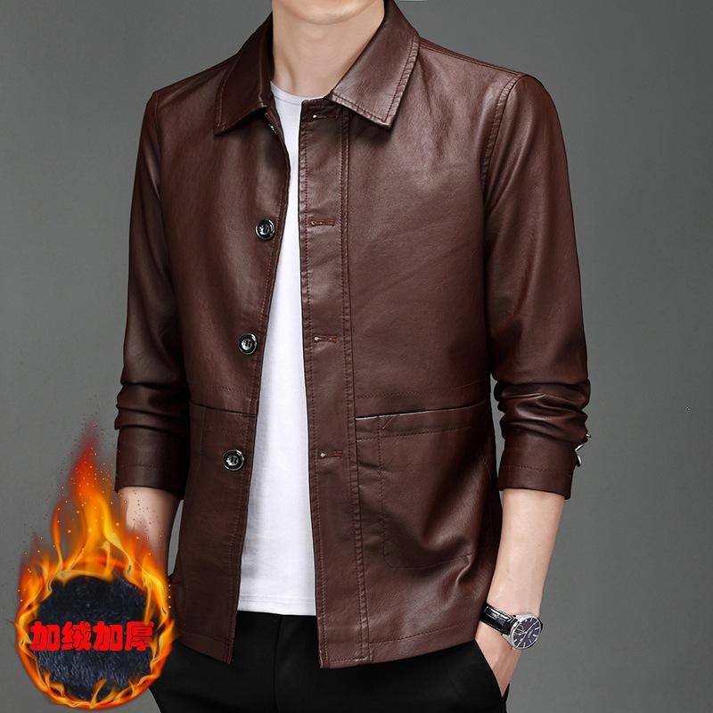 Jacket men's pu leather spring and autumn jacket middle-aged dad jacket solid color lapel leather jacket men