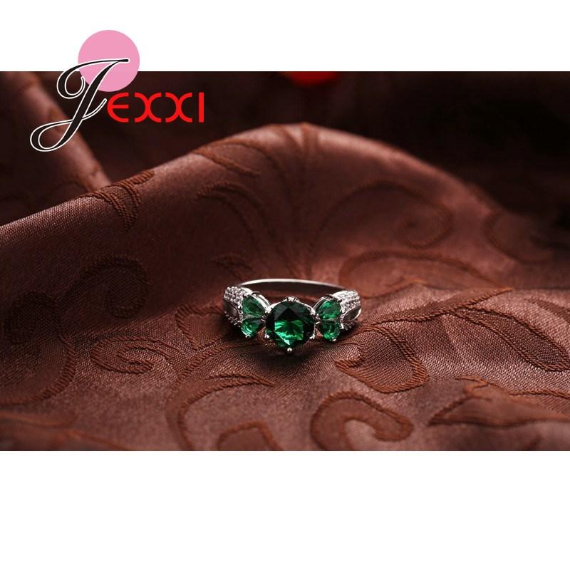 Green Cubic Zircon Crystal Rings For Female 925 Sterling Silver Color Fashion Brand Anniversary Ring For Women Wedding Jewelry
