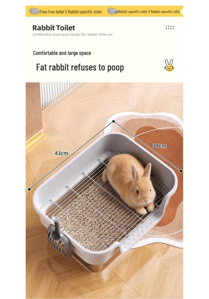 Toaletă Extra Mare din Oțel Inoxidabil pentru Iepuri cu Protecție Anti-Stropire și Gard Ridicat pentru Animale Mici