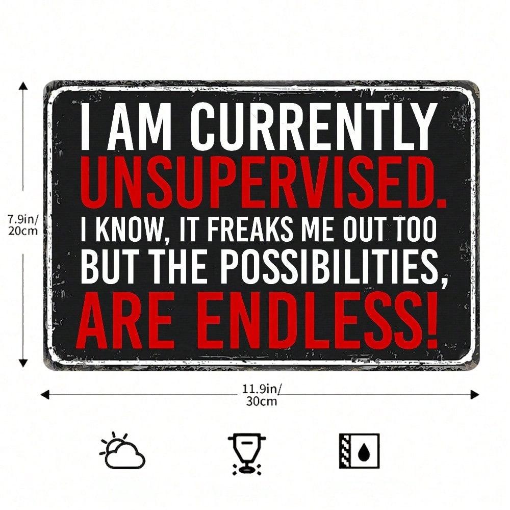 

Metal Wall Art Sign Sarcastic Currently Unsupervised Poster for Home Decor
