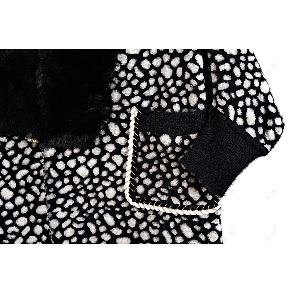 Autumn and Winter Imitation Mink Collar Pocket Sleeves Leopard Print Shawl Cape Fringed Scarf Jacket Women's Knitted Sweater