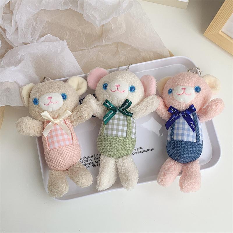 Cute Bow Strap Bear Plush Doll Cartoon Girl Heart Doll Bag Hanging Ornament Grab Machine Doll