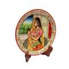 Paradise Lady Figure Painted Round Shape Marble Showpiece Plate with Stand (22.95 cm x 1.3 cm x 22.95 cm)