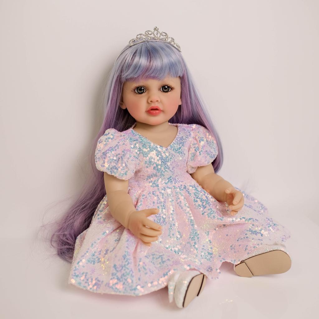 Lifelike 55cm Full Vinyl Body Reborn Baby Dolls Betty Real Looking Princess Girl Baby Dolls with Colorful Pasted Long Hair Newborn Doll Kid's Play Toy