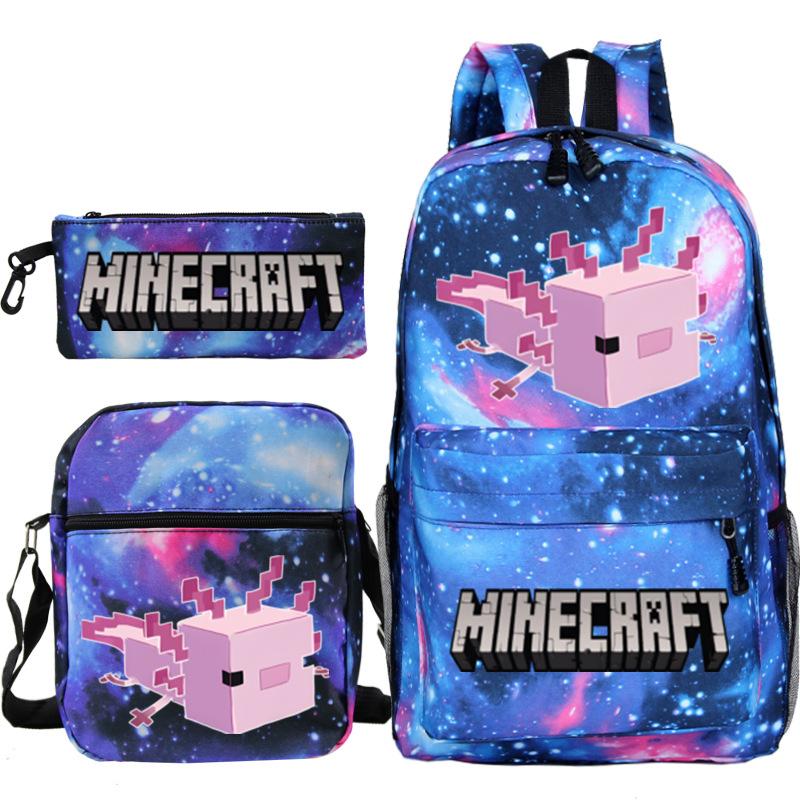 Game Minecraft Printed Children'S School Bag Oblique Span Bag Stationery Pencil Bag Student Backpack Set