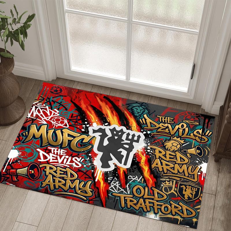 Manchester United Design Kristall Samt Teppich Gemütlich Nicht?Rutschfester Teppich mit Aufdruck für Schlafzimmer Wohnzimmer Eingang