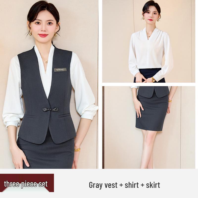 Women's Professional Waitress Vest Set - Hotel & Dental Reception Uniform