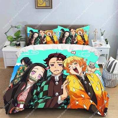 Kamado Nezuko Demon Slayer Bettwäsche Set Bettbezug Set Tagesdecke Kissenbezug King Queen Full Einzelgröße Bettwäsche Jungen Teenager Geschenk
