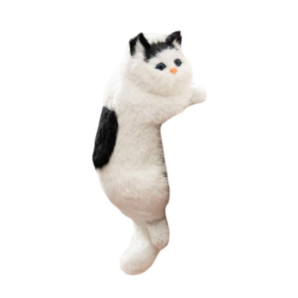 Realistic Cat Plush Hanging Decorative Cat Real Pet Item and Figurine, Toy, Object, (White Black)