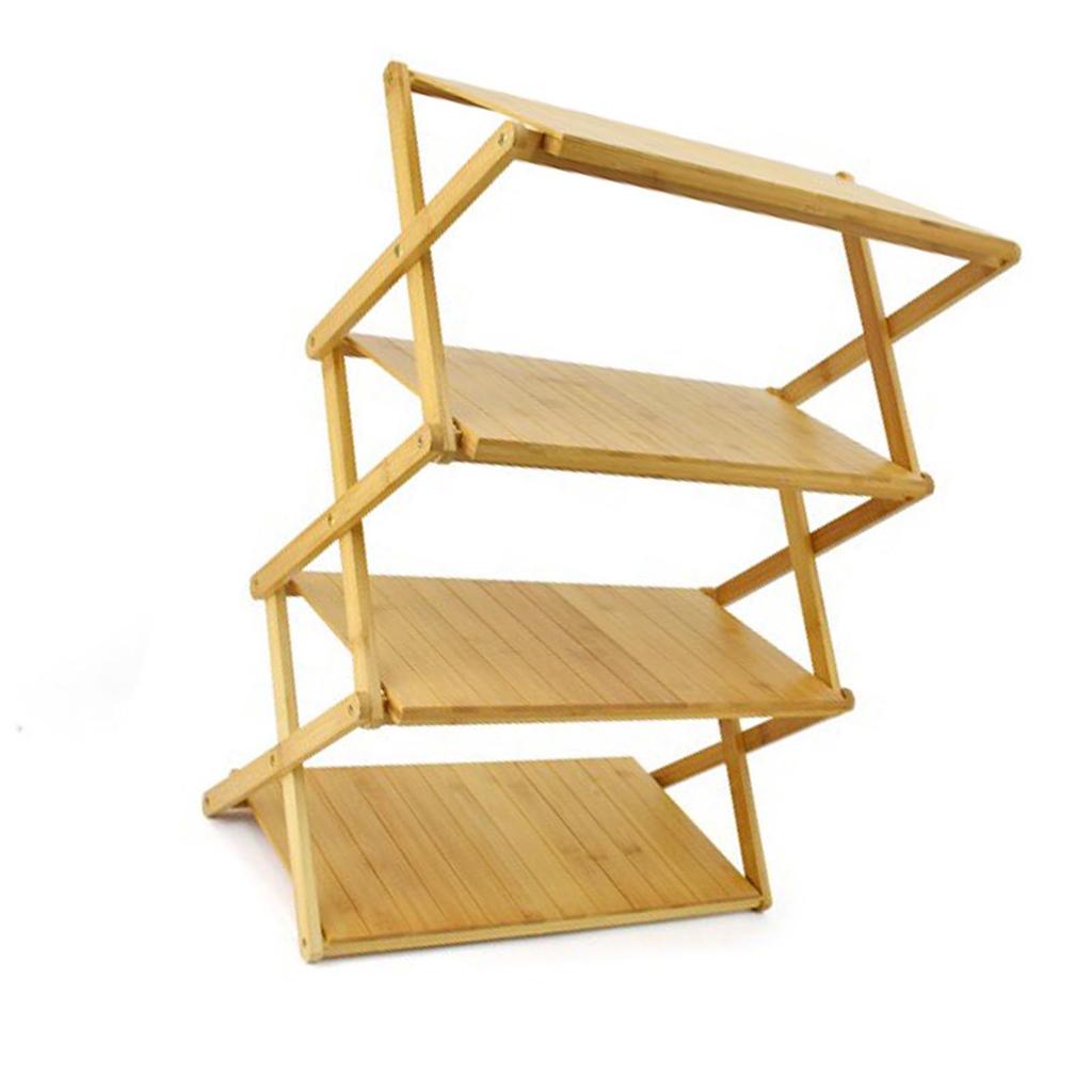 Wooden Foldable Shelf Multi Layer Space Saving Powerful Load Bearing Portable Storage Rack for Outdoor Camping 4 Layers