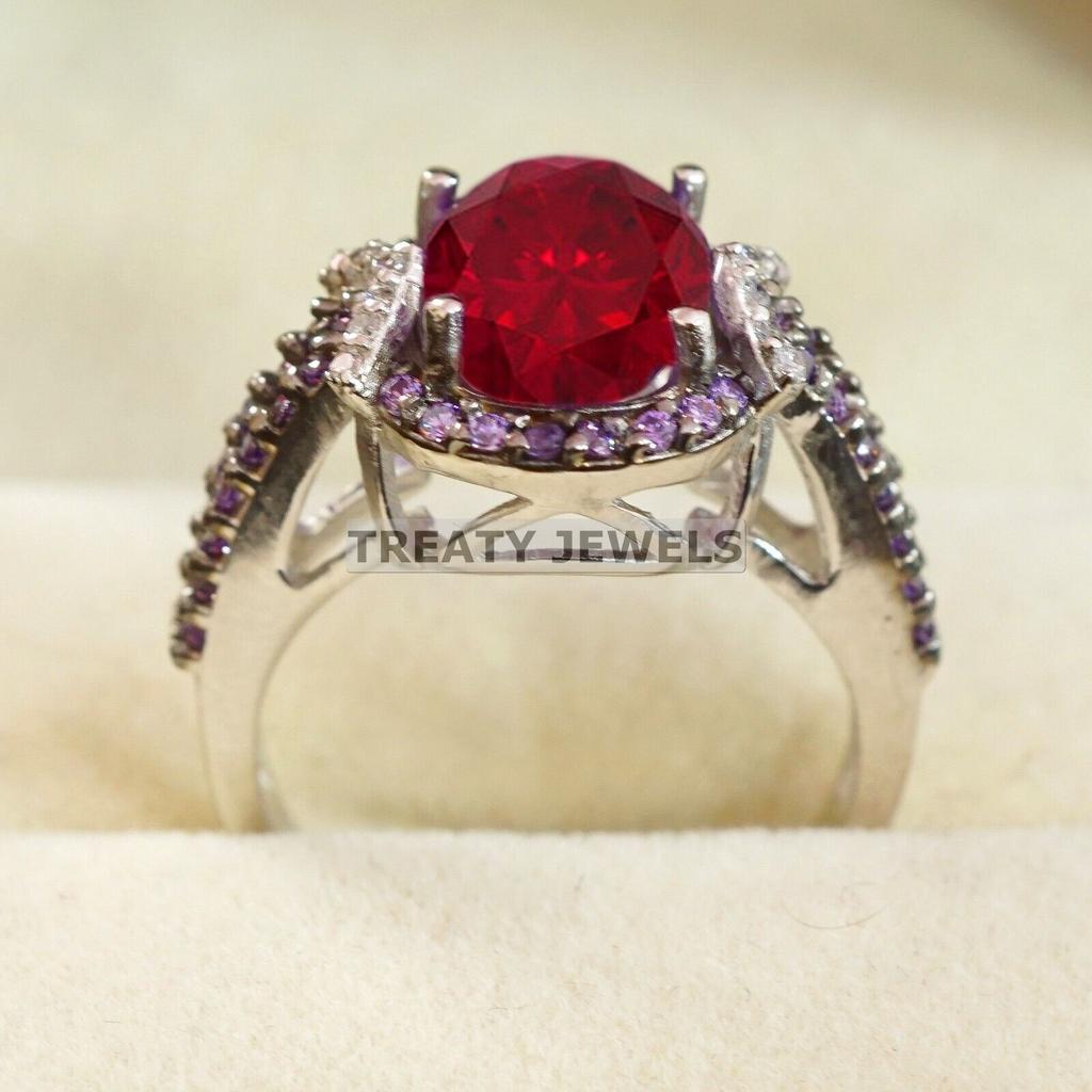 Ruby Oval Cut Gemstone With 925 Sterling Silver Ring For Men's #B533 JL375684148160
