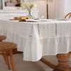 New Romantic Cotton Pure White Hollow Embroidered Skirt with Lotus Leaf Mushroom Edge Tea Table Tablecloth with Lace