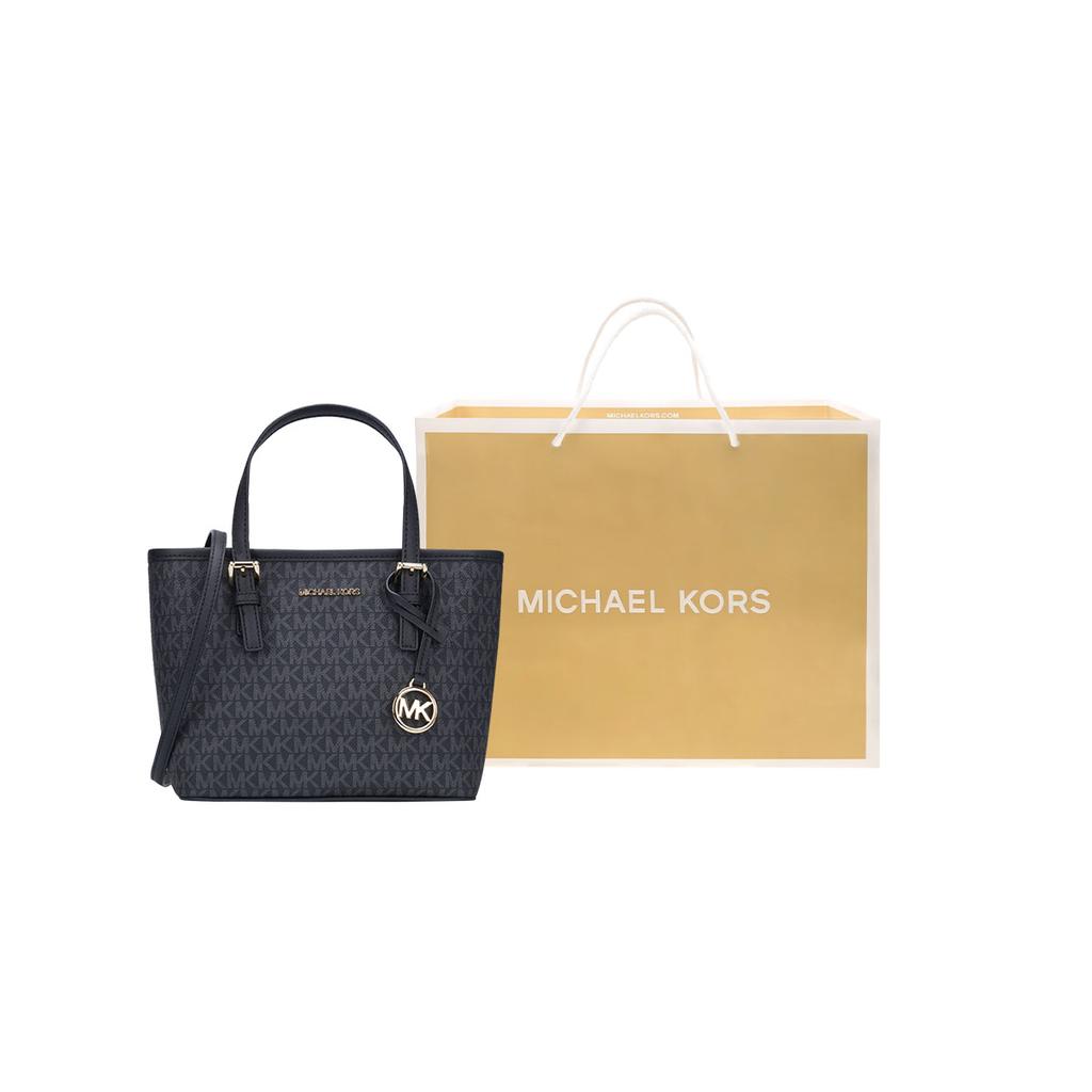 Michael Kors Mk Jet Set Travel Handtekening Logo Bedrukking Gecoat Canvas Tote Tas Dames Tote Tassen Zwart 35T9GTVT0B-BLACK