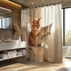 1Pc Playful Ginger Tabby Cat On Toilet Reading Newspaper Shower Curtain - Cozy Polyester Bathroom Decor Curtains For Bathroom