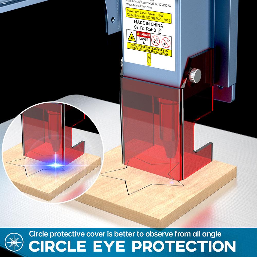 SCULPFUN S9 Pro 10W Dual Laser Engraver, 0.06mm High Precision, 15mm Wood 10mm Acrylic Cutting, 400*410mm (15.7*16.2 inch) - EU Plug