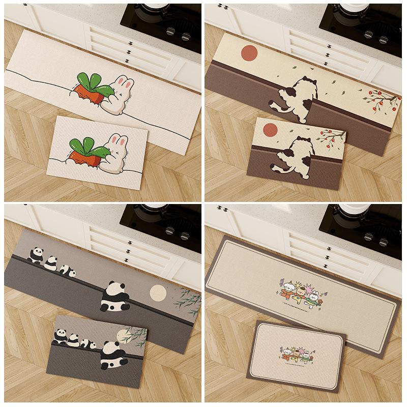 Cute Kitchen Floor Mat, Diatom Mud, Water And Oil Absorption L-Shaped Long Strip Foot Mat, Door Mat, Bathroom Carpet