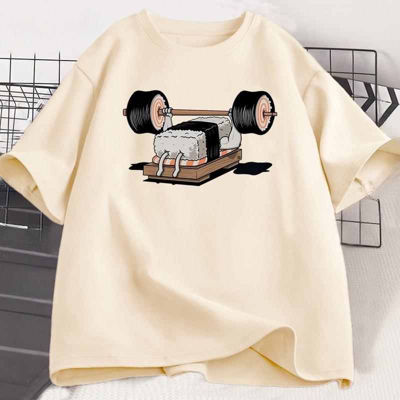 Sushi Gym T Shirt Funny Unisex Women Summer Harajuku ONeck Cotton Short Sleeve Tshirt Sportswear Print Tshirt Streetwear Clothing