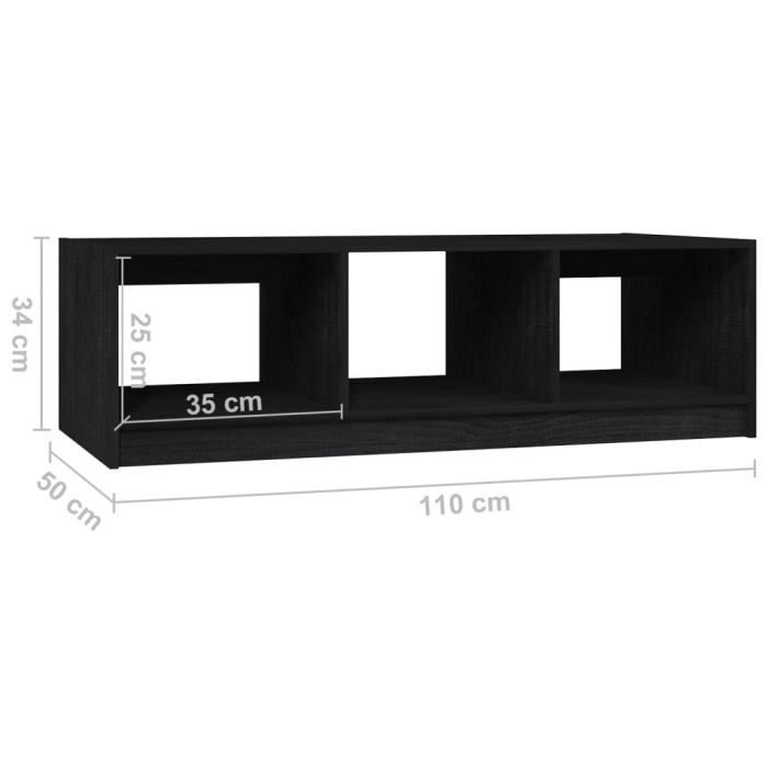 VidaXL Table basse Noir 110x50x34 cm Bois de pin massif