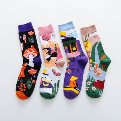 Occident Fashion kolorowy nadruk skarpetki damskie z grzybkiem wiosna skarpetki damskie bawełniane Calcetines Mujer Meias 010202