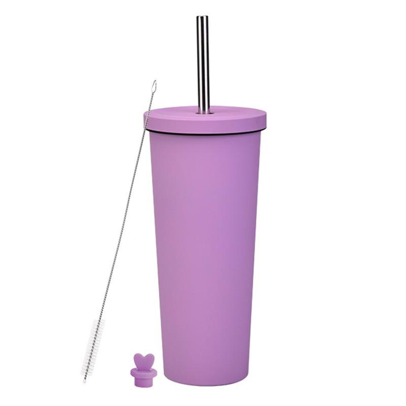 830ml Stainless Steel Insulated Tumbler With Wide Opening Straw Lid Bubble Tea Coffee Water Vacuum Thermos Cup Office