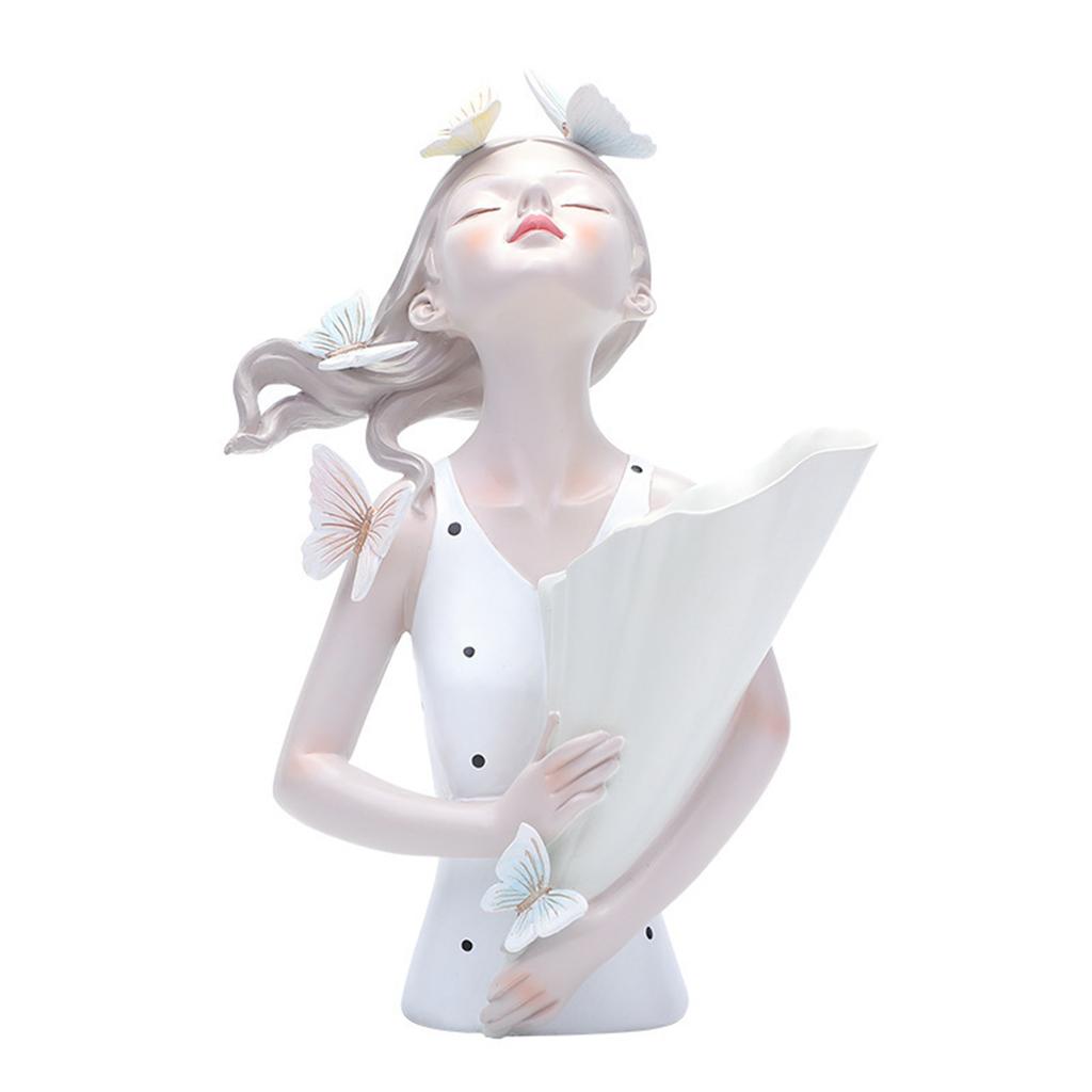 Girl Sculpture Vase Handmade Resin Girl Statue Flower Vase for Home Office Table Decoration White Black